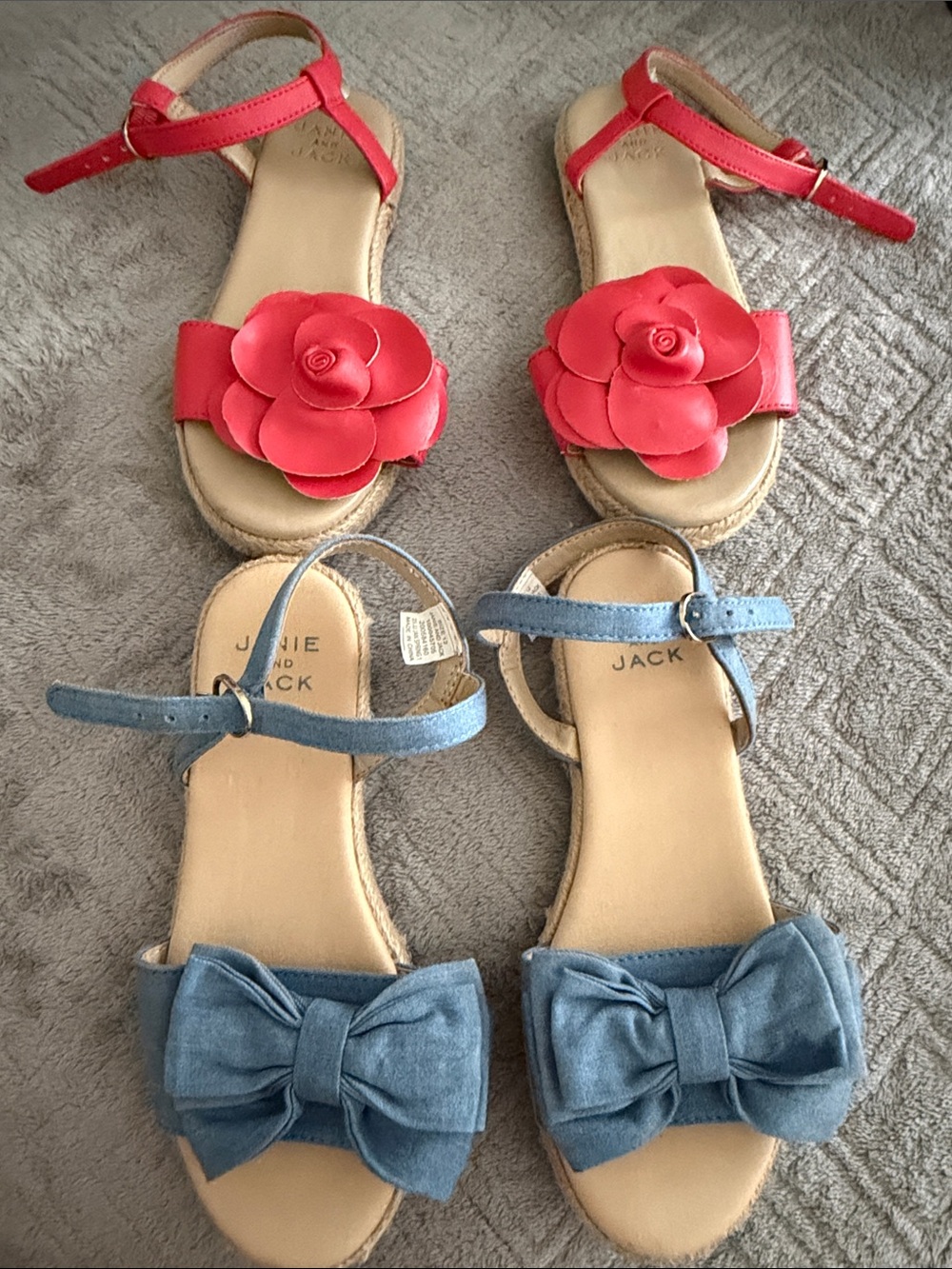 2 pairs of Janie and Jack Coral Flower & Denim Blue Bow Girls' Sandals
